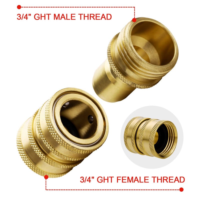 YAMATIC Garden Hose Quick Connect Water Hose Fittings - 3/4"" Thread - High Grade Brass Durability and Leak Free Upgrade(2 PACK) - Image 2